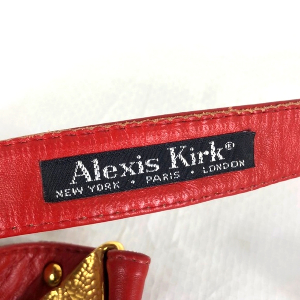 Alexis Kirk Red Leather Gold Tone Buckle Belt - Picture 4 of 9
